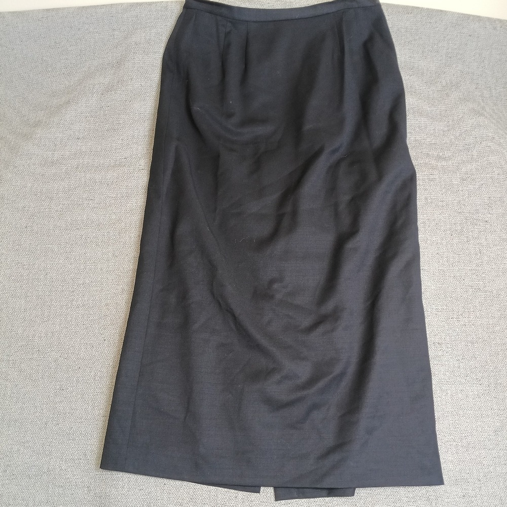 Lands End Maxi Skirt Womens 12 Black Exc 100% Wool Lined Back Vent Tailored